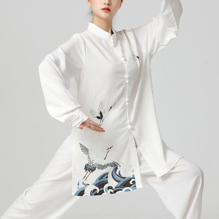 Conjunto de ropa de práctica de Zen Tai Chi Qigong, Buddha Stones , Grulla Blanca, algodón, lino, meditación, oración espiritual