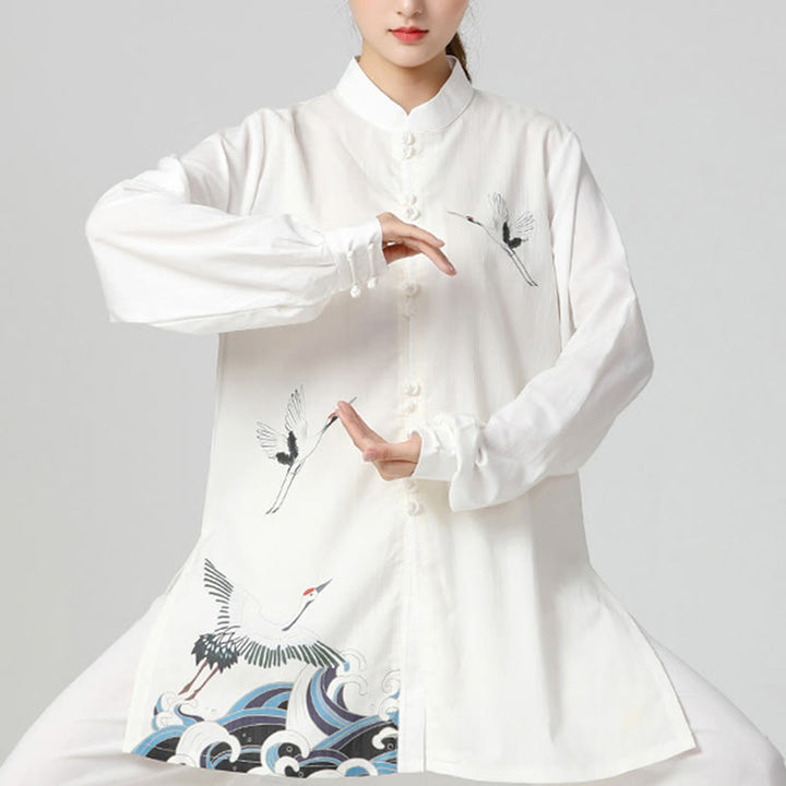 Conjunto de ropa de práctica de Zen Tai Chi Qigong, Buddha Stones , Grulla Blanca, algodón, lino, meditación, oración espiritual - Top blanco - US8-10，UK/AU12-14，EU40-42 (2XL) - image 8