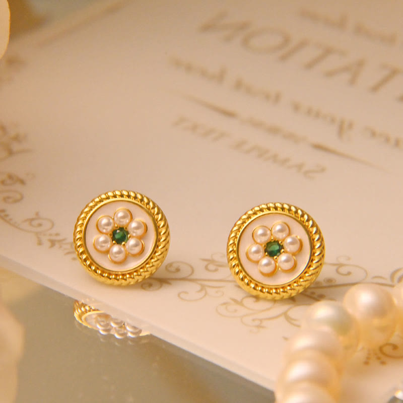 Pendientes de la suerte con flores esmaltadas y Buddha Stones - Blanco - image 4