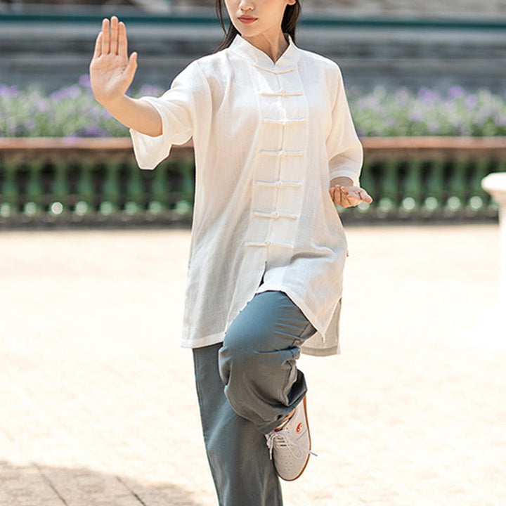 Buddha Stones Color sólido botón de rana meditación oración espiritual Zen Tai Chi Qigong práctica conjunto de ropa Unisex - image 8