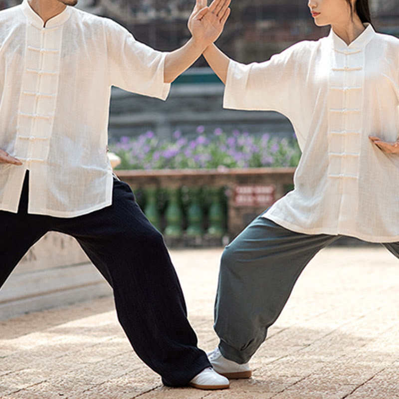 Buddha Stones Color sólido botón de rana meditación oración espiritual Zen Tai Chi Qigong práctica conjunto de ropa Unisex - image 13