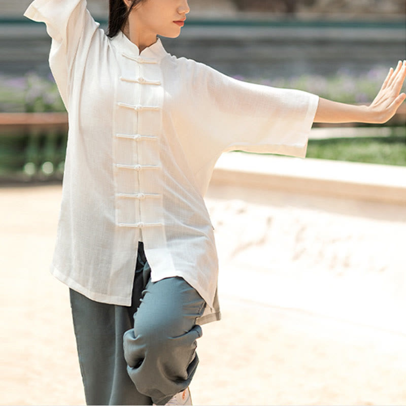 Buddha Stones Color sólido botón de rana meditación oración espiritual Zen Tai Chi Qigong práctica conjunto de ropa Unisex - image 7