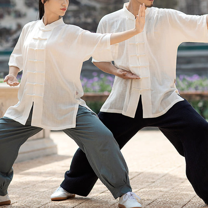 Buddha Stones Color sólido botón de rana meditación oración espiritual Zen Tai Chi Qigong práctica conjunto de ropa Unisex - image 12