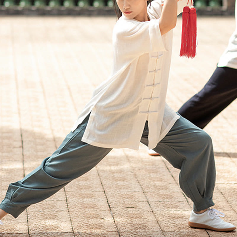 Buddha Stones Color sólido botón de rana meditación oración espiritual Zen Tai Chi Qigong práctica conjunto de ropa Unisex - image 6