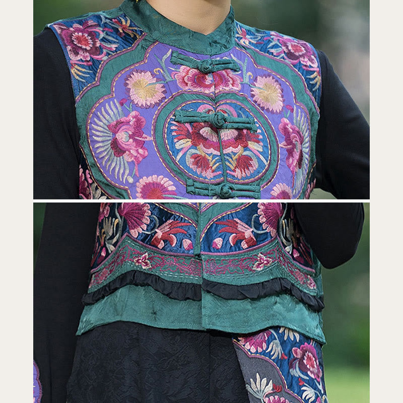 Chaleco sin mangas con diseño de traje Tang de lino y algodón con bordado de botones de rana y piedras de Buddha Stones - image 8