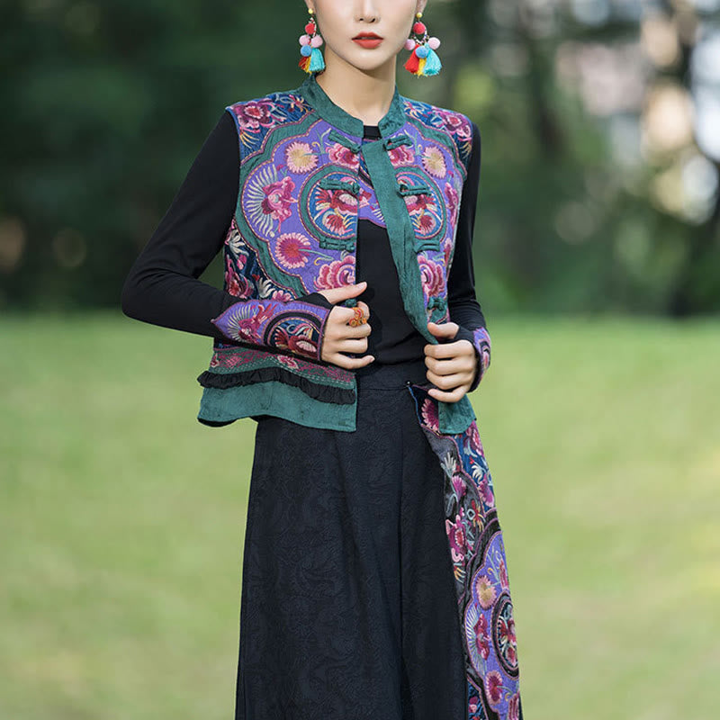 Chaleco sin mangas con diseño de traje Tang de lino y algodón con bordado de botones de rana y piedras de Buddha Stones - image 2