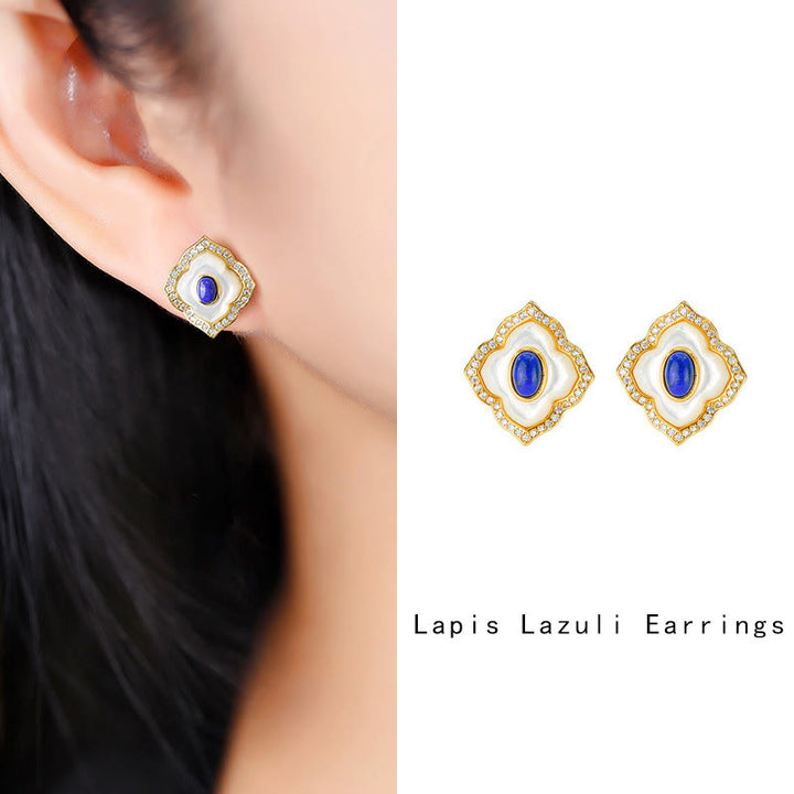 Buddha Stones de Plata de Ley 925, piedra Tridacna, lazurita, diseño prismático, pendientes de bendición, collar, colgante, conjunto de joyería - image 10