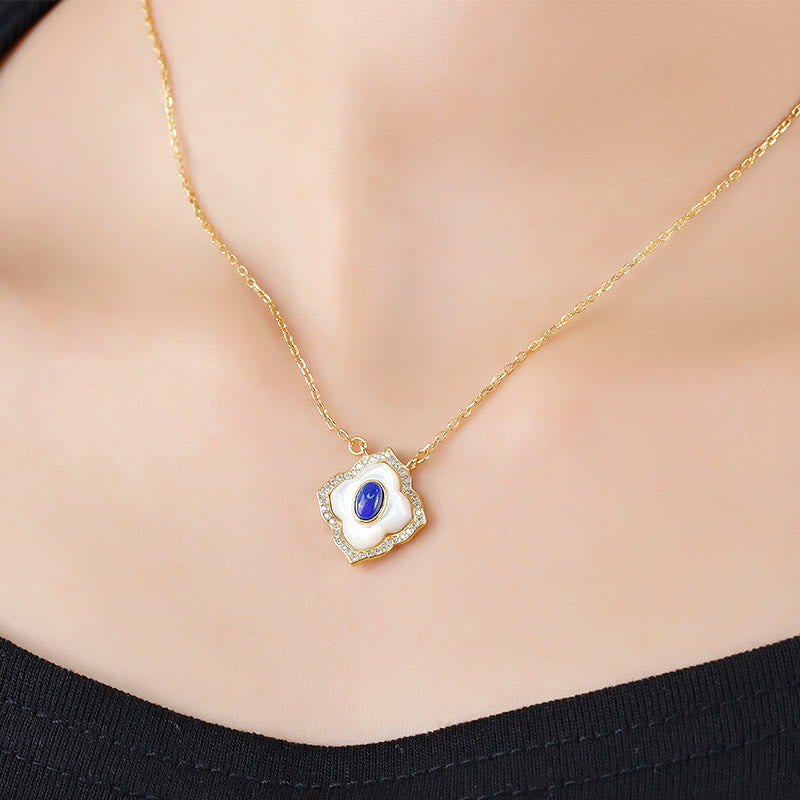 Buddha Stones de Plata de Ley 925, piedra Tridacna, lazurita, diseño prismático, pendientes de bendición, collar, colgante, conjunto de joyería - image 3