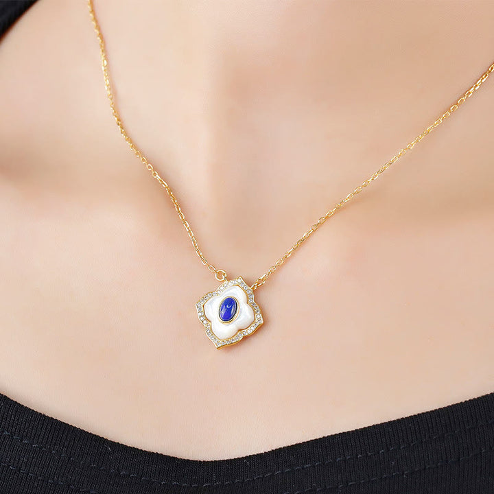 Buddha Stones de Plata de Ley 925, piedra Tridacna, lazurita, diseño prismático, pendientes de bendición, collar, colgante, conjunto de joyería - image 3