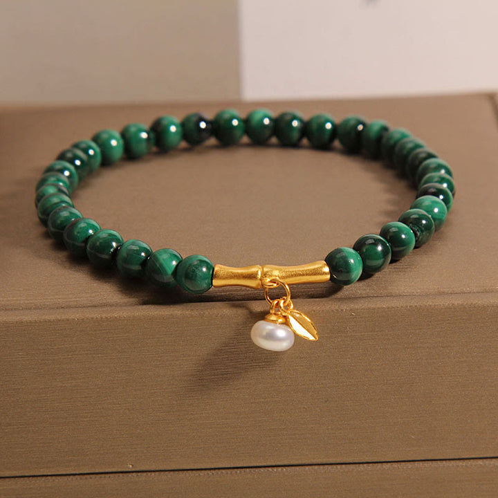 Pulsera antiansiedad de bambú de la suerte con perlas de malaquita natural de Buddha Stones - image 3