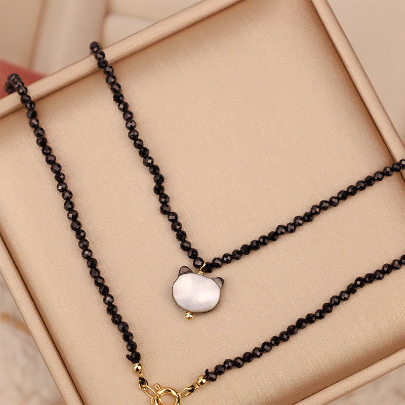 Collar de gargantilla con diseño de gato lindo de espinela negra con Buddha Stones - image 12