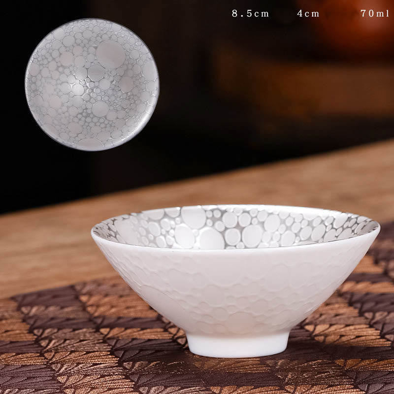 Tazas de té de cerámica de plata dorada con diseño del Tíbet y Buddha Stones , tazas de té de Kung Fu, 55ml