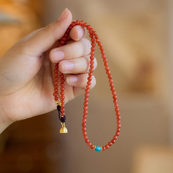 Juego de anillos y colgante de collar, pulsera de confianza, turquesa, ágata roja Natural, chapado en plata de ley 925, Buddha Stones