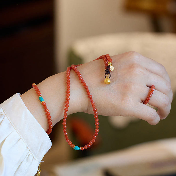 Juego de anillos y colgante de collar, pulsera de confianza, turquesa, ágata roja Natural, chapado en plata de ley 925, Buddha Stones