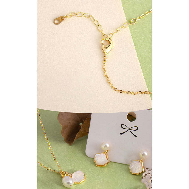 Buddha Stones Ginkgo Tridacna piedra perla perla cobre bendición collar colgante anillo pendientes conjunto - image 3