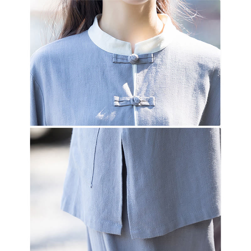 Conjunto de 2 piezas de camisa de manga larga con botones de rana y pantalones de meditación Zen Tai Chi, ropa de lino y algodón para mujer - image 10