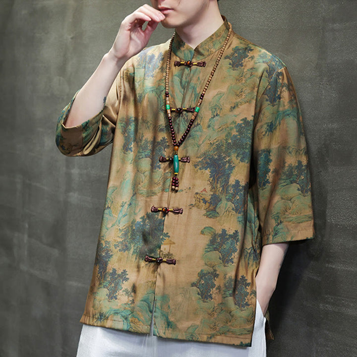 Camiseta de hombre con diseño de dragón chino y paisaje de Buddha Stones , camiseta de manga tres cuartos china - image 4