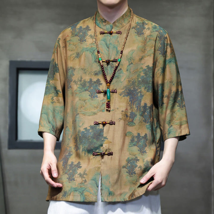 Camiseta de hombre con diseño de dragón chino y paisaje de Buddha Stones , camiseta de manga tres cuartos china - image 6