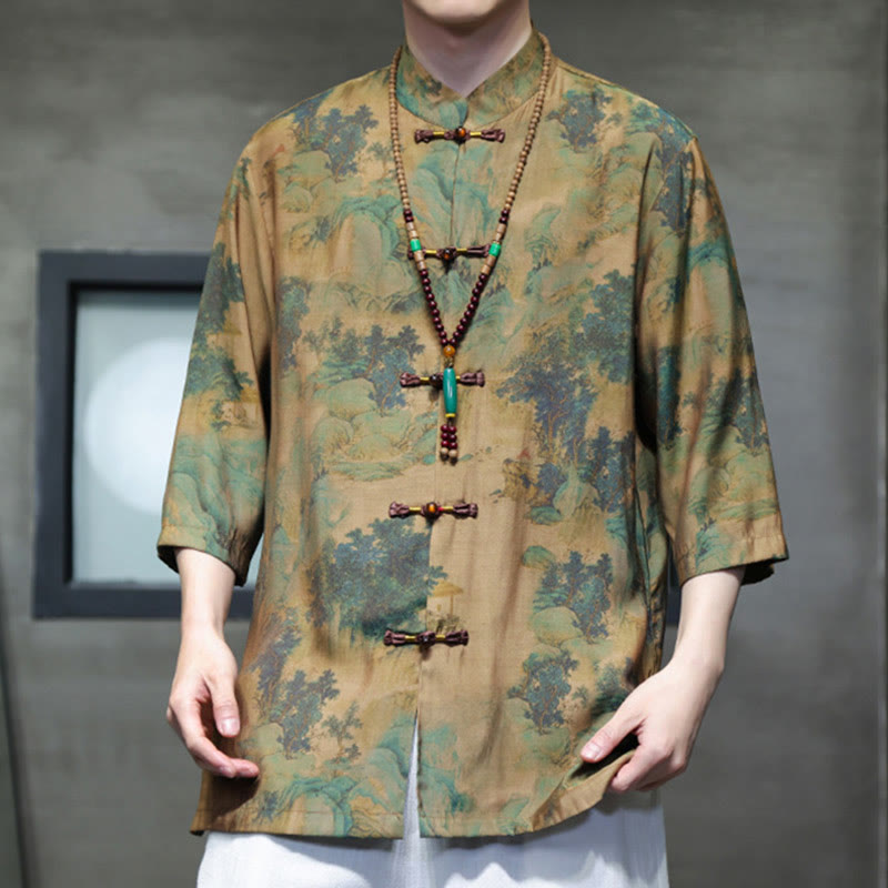 Camiseta de hombre con diseño de dragón chino y paisaje de Buddha Stones , camiseta de manga tres cuartos china - image 6