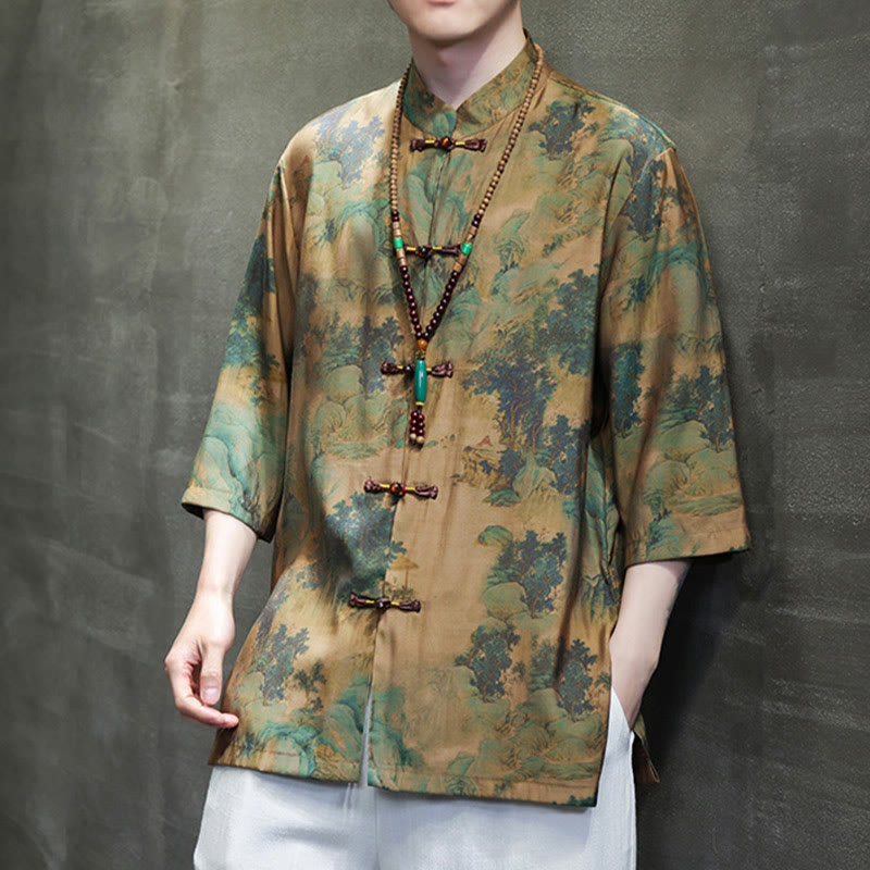 Camiseta de hombre con diseño de dragón chino y paisaje de Buddha Stones , camiseta de manga tres cuartos china - image 7