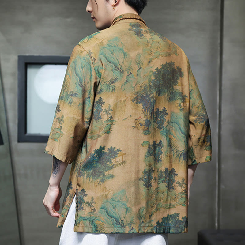 Camiseta de hombre con diseño de dragón chino y paisaje de Buddha Stones , camiseta de manga tres cuartos china - image 2