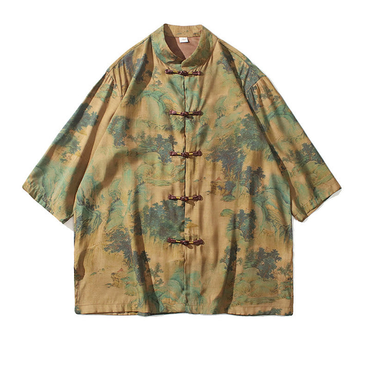 Camiseta de hombre con diseño de dragón chino y paisaje de Buddha Stones , camiseta de manga tres cuartos china - image 12