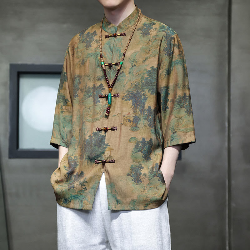 Camiseta de hombre con diseño de dragón chino y paisaje de Buddha Stones , camiseta de manga tres cuartos china - image 8