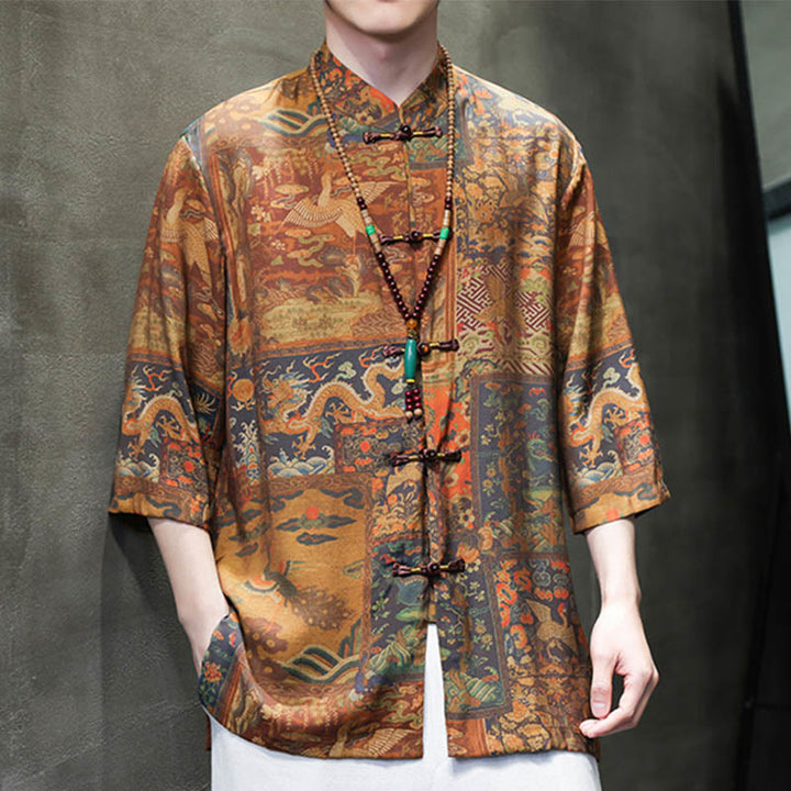 Camiseta de hombre con diseño de dragón chino y paisaje de Buddha Stones , camiseta de manga tres cuartos china - image 14