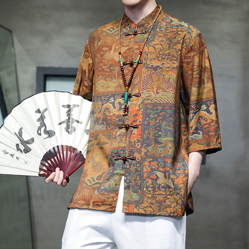 Camiseta de hombre con diseño de dragón chino y paisaje de Buddha Stones , camiseta de manga tres cuartos china - image 18