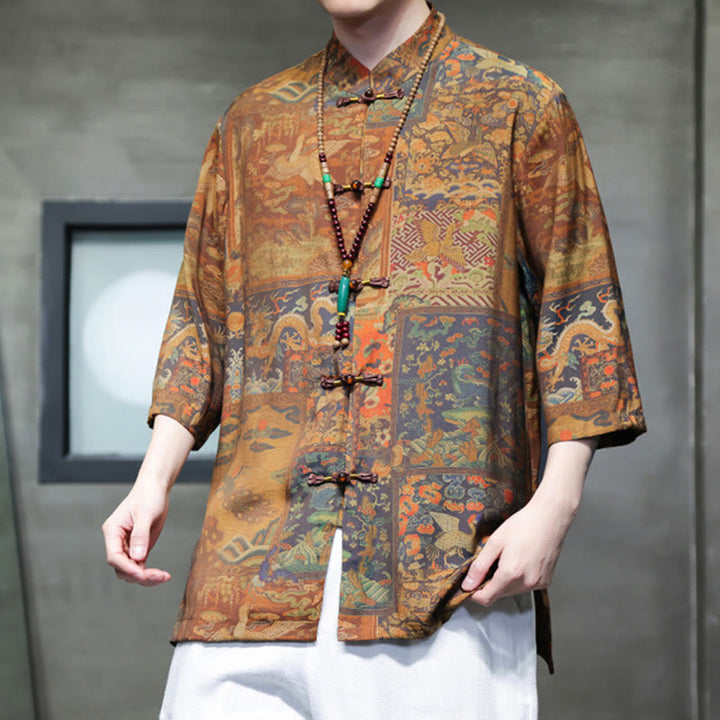 Camiseta de hombre con diseño de dragón chino y paisaje de Buddha Stones , camiseta de manga tres cuartos china - image 17