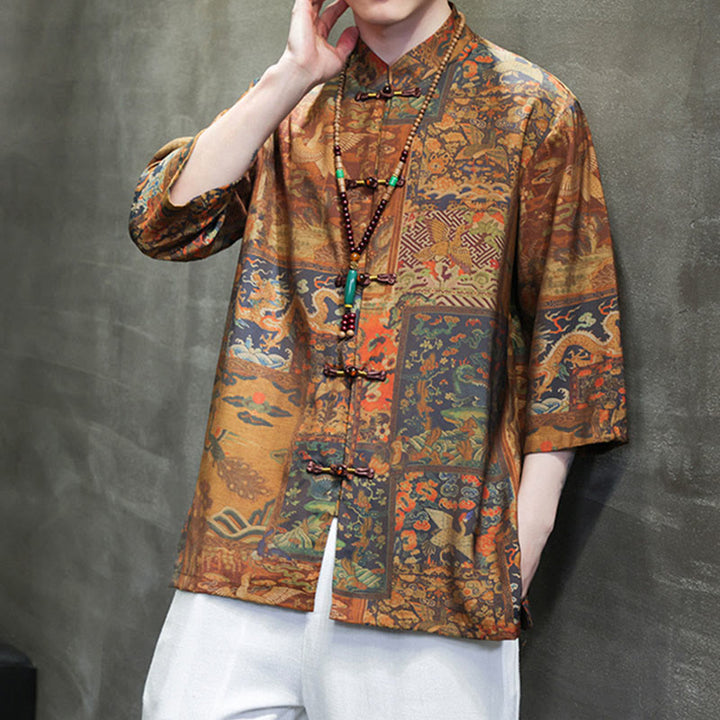 Camiseta de hombre con diseño de dragón chino y paisaje de Buddha Stones , camiseta de manga tres cuartos china - image 19