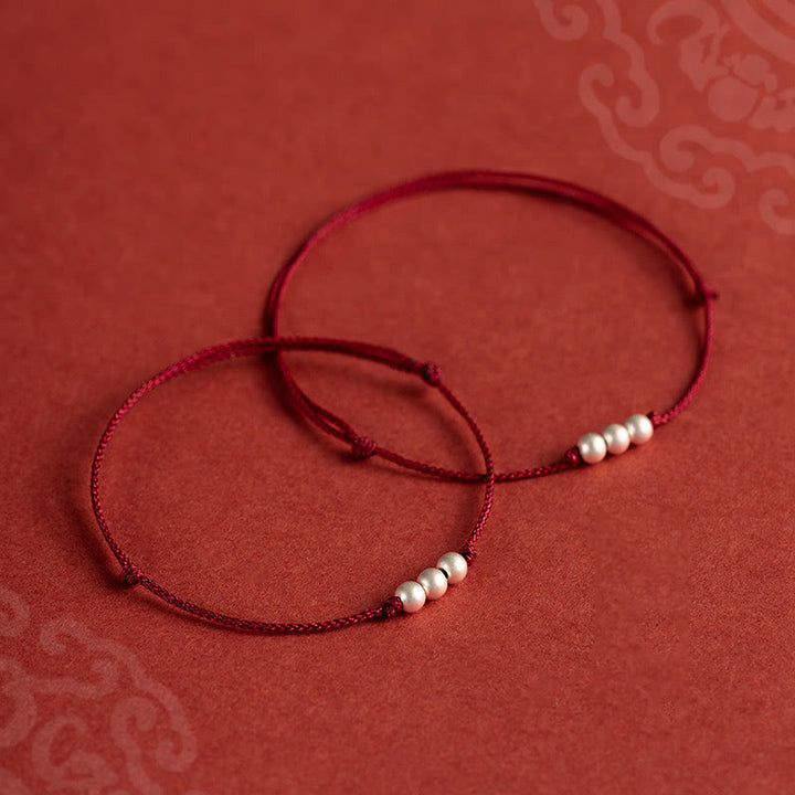 Pulsera tobillera de hilo de protección con tres cuentas de plata de ley 925 con Buddha Stones - image 1