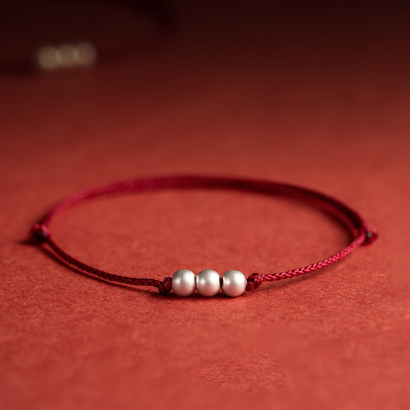 Pulsera tobillera de hilo de protección con tres cuentas de plata de ley 925 con Buddha Stones - Pulsera (circunferencia de muñeca 14-18 cm) - image 1