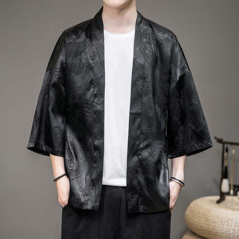 Buddha Stones Dragón Chino Chaqueta Frontal Abierta Kimono para Hombre - Negro (solo la parte superior) - US/UK/AU46, EU56 (5XL)  - image 6