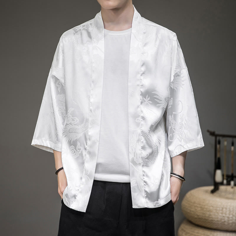 Buddha Stones Dragón Chino Chaqueta Frontal Abierta Kimono para Hombre - image 1