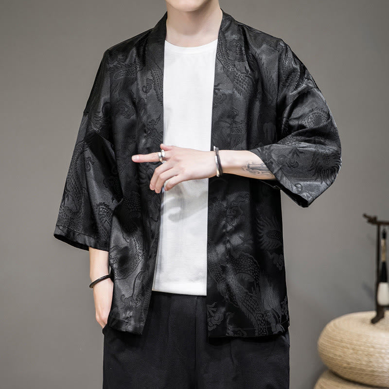 Buddha Stones Dragón Chino Chaqueta Frontal Abierta Kimono para Hombre - image 10