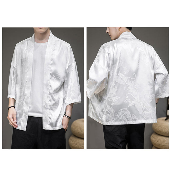 Buddha Stones Dragón Chino Chaqueta Frontal Abierta Kimono para Hombre - image 5