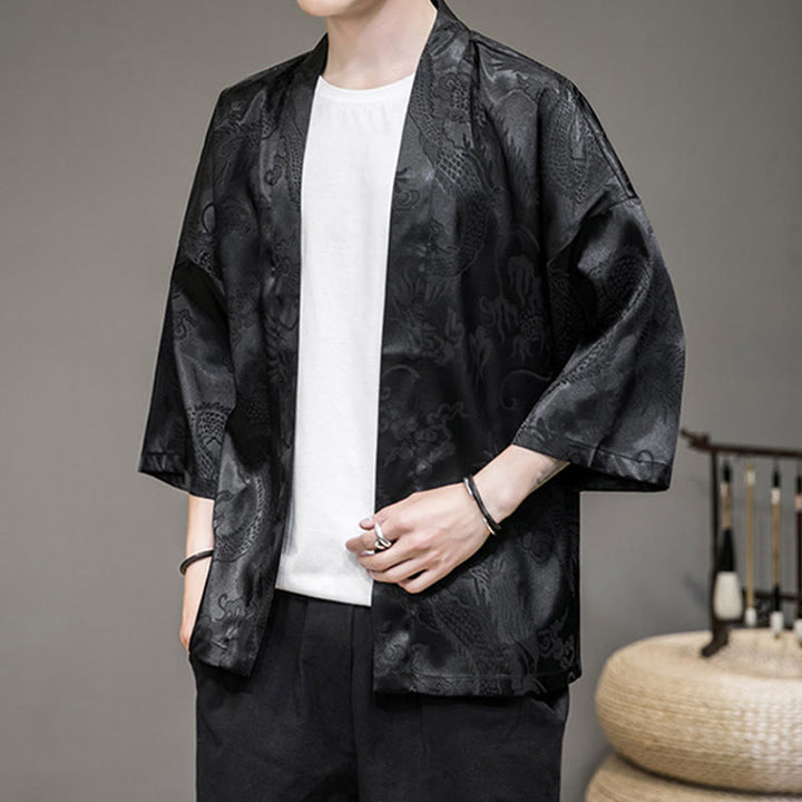 Buddha Stones Dragón Chino Chaqueta Frontal Abierta Kimono para Hombre - image 12