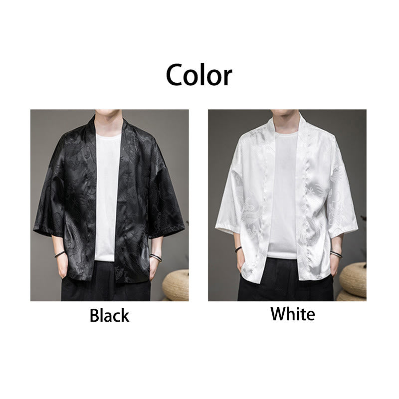 Buddha Stones Dragón Chino Chaqueta Frontal Abierta Kimono para Hombre - image 15