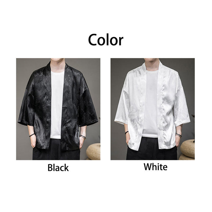 Buddha Stones Dragón Chino Chaqueta Frontal Abierta Kimono para Hombre - image 15