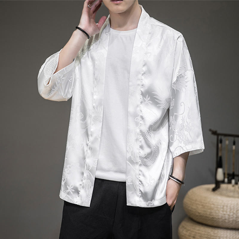 Buddha Stones Dragón Chino Chaqueta Frontal Abierta Kimono para Hombre - image 3