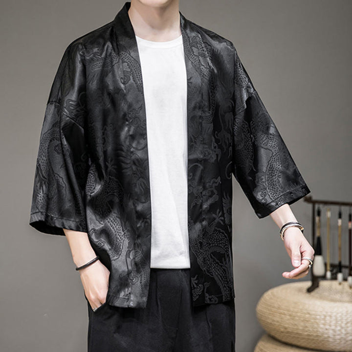 Buddha Stones Dragón Chino Chaqueta Frontal Abierta Kimono para Hombre - image 7