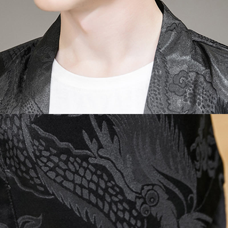 Buddha Stones Dragón Chino Chaqueta Frontal Abierta Kimono para Hombre - image 14