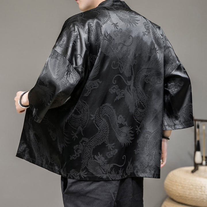 Buddha Stones Dragón Chino Chaqueta Frontal Abierta Kimono para Hombre - image 8
