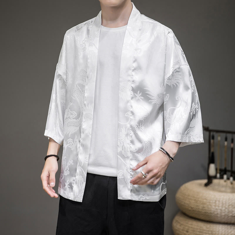 Buddha Stones Dragón Chino Chaqueta Frontal Abierta Kimono para Hombre - image 2