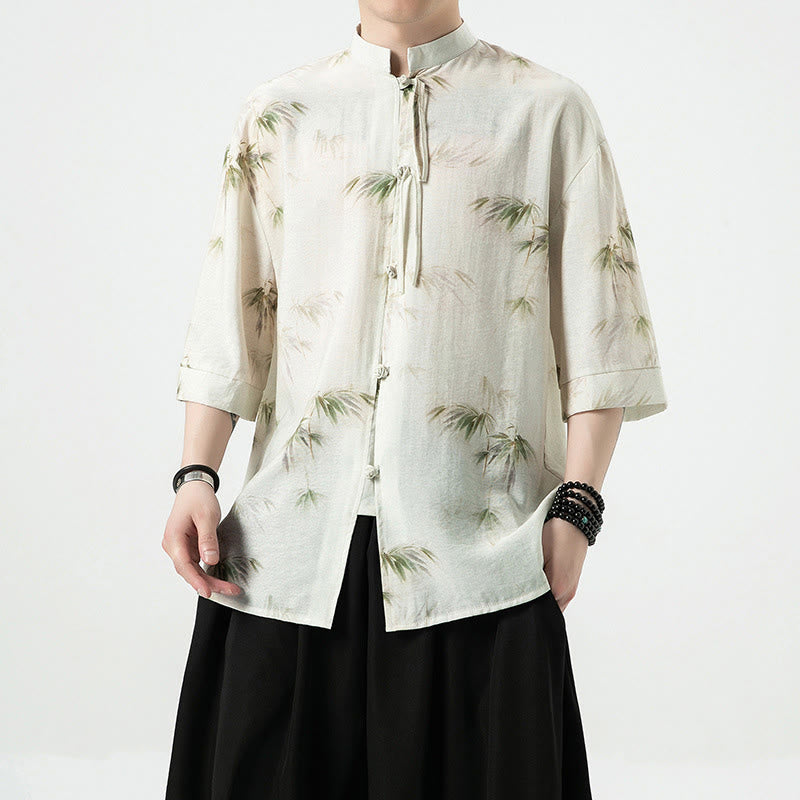Camiseta de media manga con estampado de hojas de bambú amarillas y verdes de Buddha Stones, camiseta para hombre - US/UK/AU46, EU56 (5XL)  - image 0