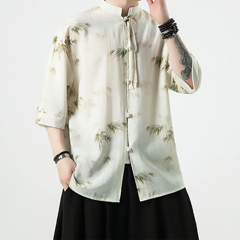 Camiseta de media manga con estampado de hojas de bambú amarillas y verdes de Buddha Stones, camiseta para hombre - image 8