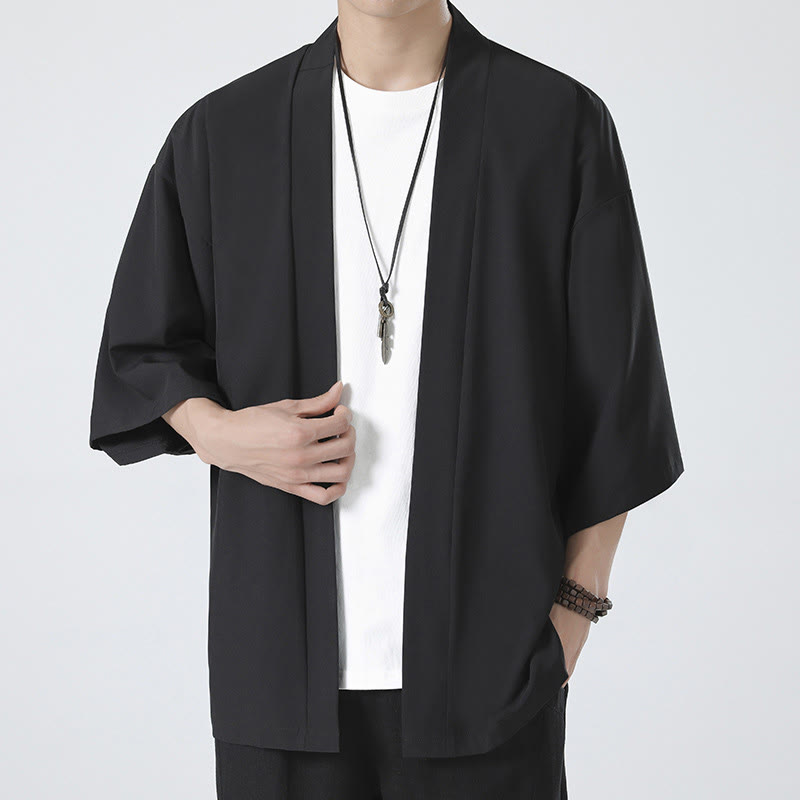 Chaqueta con frente abierto de color liso con Buddha Stones Kimono para hombre - image 1