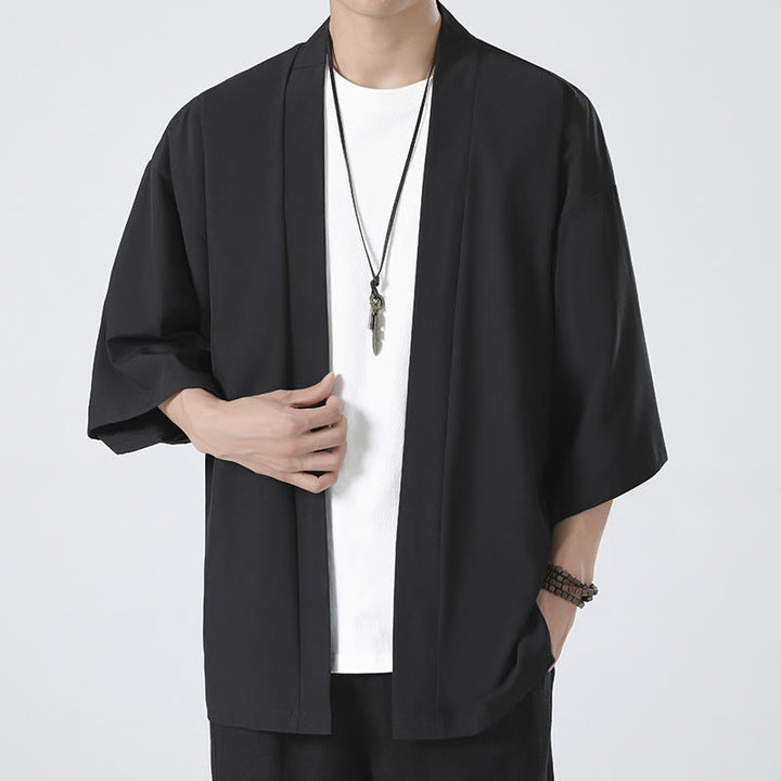 Chaqueta con frente abierto de color liso con Buddha Stones Kimono para hombre - image 1
