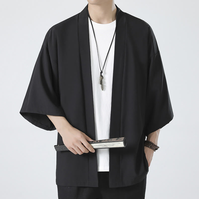 Kimono de hombre con chaqueta abierta de color liso y Buddha Stones - Negro (solo chaqueta) - US/UK/AU46, EU56 (5XL) - image 0